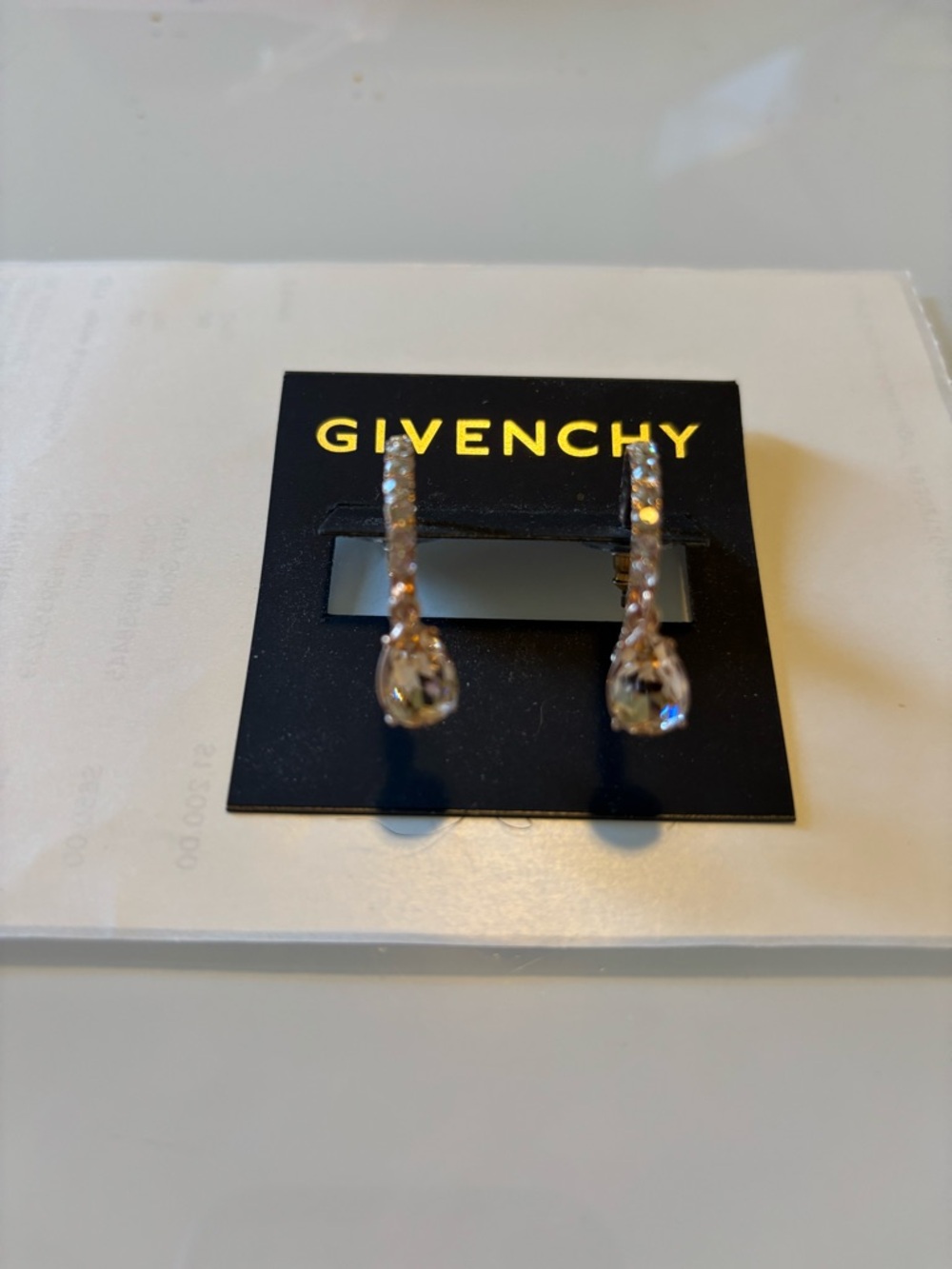 Givenchy Gold-Tone Hoop Earrings with Clear Crystal Drops